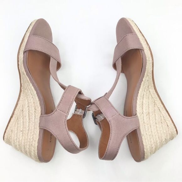 Lucky Brand Millinda Pink Espadrille T Strap Wedge Sandal in Antler Canvas - Picture 9 of 16